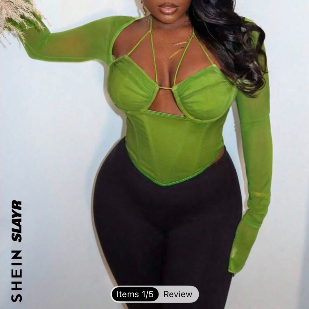 SHEIN Green Fitted Bodysuit with Cut Out and Bustier Style